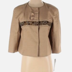NWT Albert Nipon Gold Tan 3/4 Sleeve Suit Jacket Size 4 MSRP $540.00